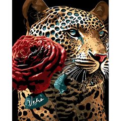 Картина за номерами на чорному фоні "Романтичний гепард" 40х50 купити в Україні