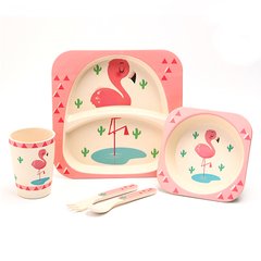 Посуда детская бамбук "Фламинго" 5пр/наб (2тарелки, вилка, ложка, стакан) MH-2770-20 (12шт) купить в Украине
