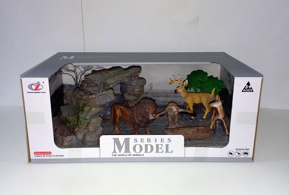 Набір "Дикі тварини" Q 9899 Y-75 Animal Model, 7 елементів, 4 тварини, в коробці (6977153660990) Вид 1