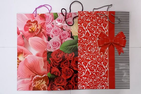 Пакет подарунковий "Квіти" 6031 кольоровий, гігант вертикальний 45 х 30 х 12см Орхідеї Вид 1 купити в Україні