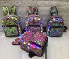 Рюкзак в пайетках с ушками со светом BG0043 25*12*30 см (6908645865005) купить в Украине