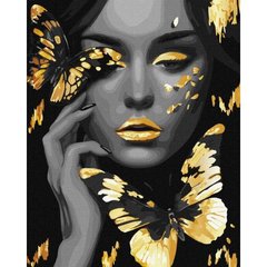 Набір для розпису по номерах. "Дівчина із золотими метеликами з фарбами металік extra" 40х50см купити в Україні