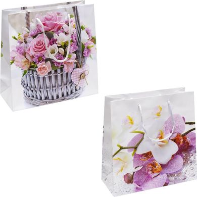 Пакет подарунковий "Квіти" 4001 кольоровий, квадрат 24 х 24 х 10см Микс купити в Україні