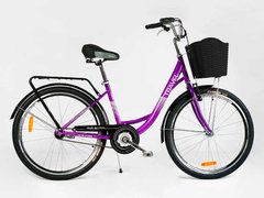 Велосипед міський Corso «TRAVEL» 26`` TR-1096 (1) колір фіолетовий, одношвидкісний, сталева рама 16.5``, корзина, багажник купити в Україні