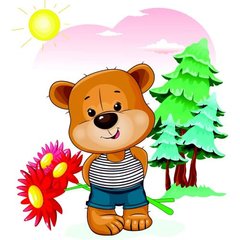 Набір для розпису по номерах Медведя з квітами Strateg розміром 30х30 см (ES197) купити в Україні