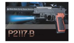 Пистолет арт.P2117-B+ (144шт/2) батар.,свет,глушитель,пульки,в пакете 32*12*3см купить в Украине