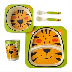 Посуд бамбуковий дитячий "Тигр" 5пр/наб (2 тарілки, виделка, ложка, склянка) MH-2770-25 купити в Україні