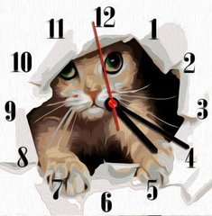 Часы-картина по номерам "Котик", 30х30 см купить в Украине